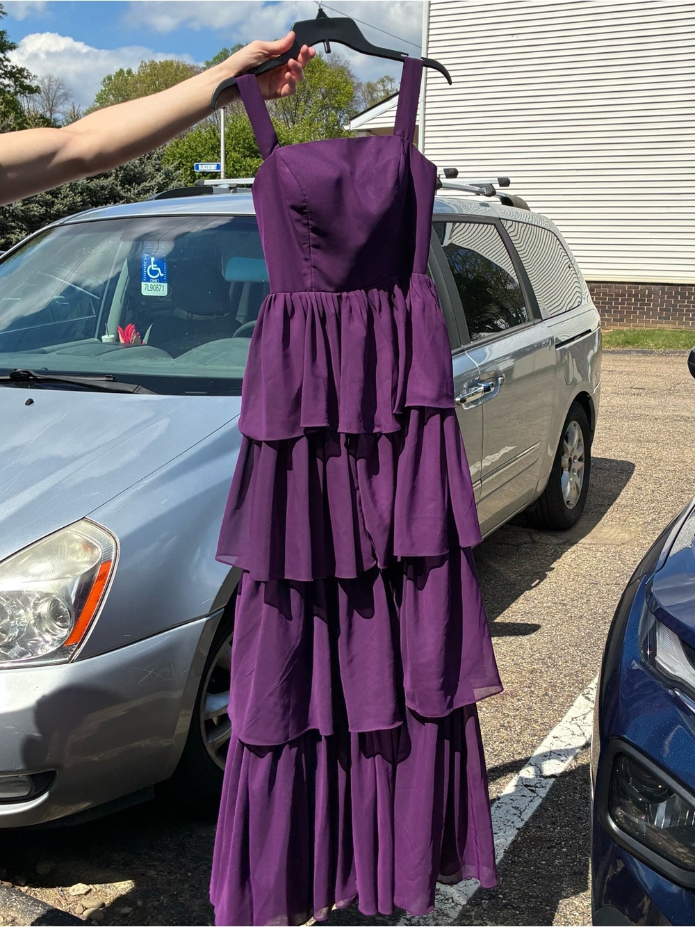 New w/O tags, Elegant Burgundy/purple Tiered Evening Gown size four (4).